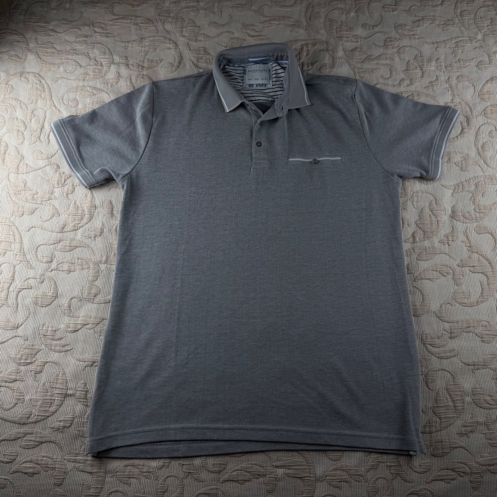 Denim & Flower Ricky Singh Mens Grey Textured Short Sleeve Polo Shirt Large